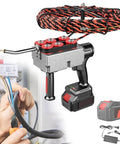 Top Shelf Cordless Fish Tape Wire Threading Tool Includes Rechargeable Battery Quick Charger For No Sweat Electrical Wiring Tasks And Slick Cable Navigation Through Wall Or Pipe Up To 15 Meters with a vibrant spool of cable on top.