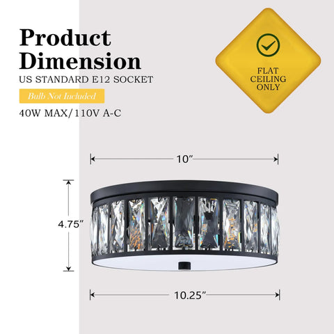 Crystal K9 Farmhouse Drum Semi Flush Mount Ceiling Light With Black Finish dimensions and measurements shown.