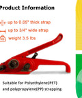Heavy Duty Poly Strapping Tensioner With Cutter For One Half To Three Quarters Inch PET And PP Straps, red tool side view