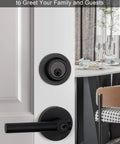 Keyed Alike Matte Black Front Entry Door Handle With Deadbolt Set For Exterior Doors in zinc alloy, modern round design.
