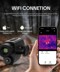 Beefed Up Thermal Imaging Monocular With 256x192 IR Resolution, 13mm Lens, 50Hz Night Vision, and smartphone interface shown.