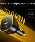 Straight Fire 165W USB C Car Charger PD 3.1 100W Quick Charge 5.0 with three ports for fast charging in vehicles.