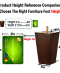 Beefy 4 Inch Wood Furniture Legs Set Of 4 In Square Brown Finish With Five Sixteenth Inch And M8 Bolts height comparison