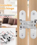 Invisible cross hinge for doors 40-50mm thick, ideal for seamless installations.