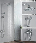 Outdoor Shower Faucet Kit With Tub Spout And Adjustable Slide Bar Stainless Steel 8 Inch Rainfall Shower Head And Handheld