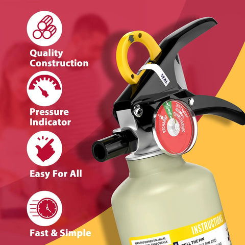 Top Rated ABC Dry Chemical Fire Extinguisher With Patented One Hand Grip Perfect For Home Garage Storage Solid No Sweat Operation Quick Grab Design Rated 1A 10BC Reliable Defense