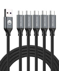 5-pack braided USB-C to USB-A charging cables, 6ft, gray
