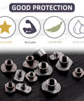 Solid As A Rock M10 T Shaped Weld Nuts 10 Piece Black Carbon Steel Tab Fasteners With UNC Threads and Four Millimeter Projection displayed on a black surface.