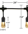 48 Ft Soft Warm White Outdoor String Lights With Shatterproof Acrylic Bulbs showing bulb spacing and dimensions