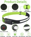 Rechargeable Headlamp With Five Light Modes And 230 Degree Wide Beam Spotlight, adjustable headband, motion sensor visible