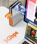 Top Shelf Dual Bay Sata Raid Enclosure For 3.5 Inch Hdd And Ssd With Lightning Fast Usb 3.0 Five Gbps Speed connecting HDDs.