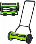 14 Inch 4 Blade Push Reel Lawn Mower Walk Behind Manual Operation With 5 Height Settings For Grass From 1 To 3 Inches Ideal For Garden Yard And Field No Fuss Yard Work, green reel mower with handle