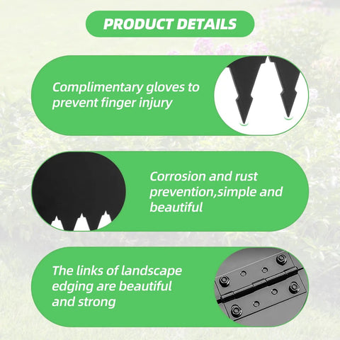 Heavy Duty Steel Landscape Edging Kit Eight Point Four Inch Height By Forty Inch Length Panels Six Pieces Galvanized Steel Twenty Feet Total Hammer In Edging Black Finish product details and features description