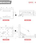 0 to 90 Degrees Tilt Stage With Pro Grade Precision Manual Angle Adjustment, Heavy Duty 6061 Aluminum Platform, Smooth Screw And Copper Nut Self Locking Mechanism For Drift Free, Stable Angles, Ideal For Microscopes, Cameras, And Labs. Dimensioned back, side, top views