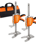Built To Last 2 Pack Cabinet Jack Clamps With 470 Lb Lift Capacity, adjustable beam stands with orange grips and silver base.