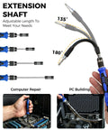 Pro 140-In-1 Computer Repair Kit extension shaft with adjustable angles for laptops and consoles.
