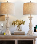27 Inch Farmhouse Black Table Lamp Set Of Two With USB A And USB C Ports For Bedroom And Living Room on wooden table