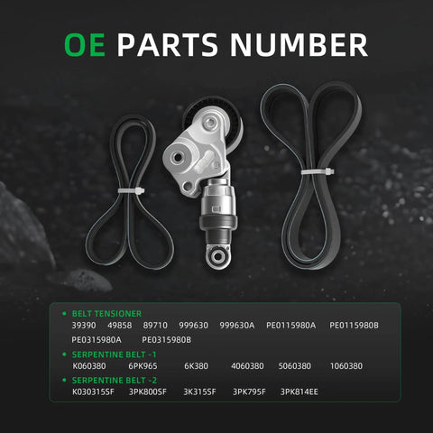 Serpentine Belt Drive Component Kit For Mazda Cars 2012 To 2021 2.0L 2.3L And 2.5L Engines Includes Belt Tensioner And Pulleys OE Style Upgrade For Easy Install Fits Mazda 3 6 CX 3 5 9 Models, OE parts number chart