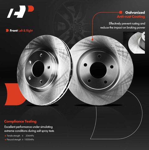 Front Vented Disc Brake Rotors Pair Compatible With Chrysler Dodge Jeep 2007 To 2017 Models, 11.57 inch diameter, galvanized anti-rust coating.