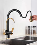 Modern d/Black/Ch Kitchen Faucet - Pull Out Water Filter Tap2/3 Way Cold Mixer Sink C for Clean Drinking WaterDesign for Ele Kitchens (Bei Dots) with golden accents.