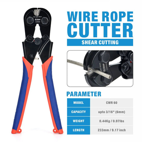 Beefed Up Heavy Duty Wire Rope Crimping Tool Kit With Five Die Cavities For One Sixteenth To Three Sixteenths Inch Cables Aluminum Loop Sleeves Duplex Oval Ferrules And Built In Wire Rope Cutter