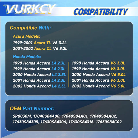Compatibility chart for Electric Fuel Pump Assembly With Sending Unit For Acura CL 2001 2002 V6 3.2L And Acura TL 1999 2001 V6 3.2L And Honda Accord 1998 2002
