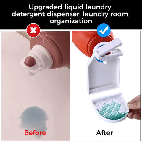 Comparison of laundry detergent dispenser before and after using 2 Pack Laundry Detergent Dispenser Cup Holder With Nozzle Button Upgrade