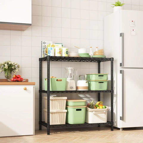 Beefy 3 Tier Wire Shelving Unit With 1200 Lbs Total Capacity And 400 Lbs Per Shelf in kitchen, holding kitchen items