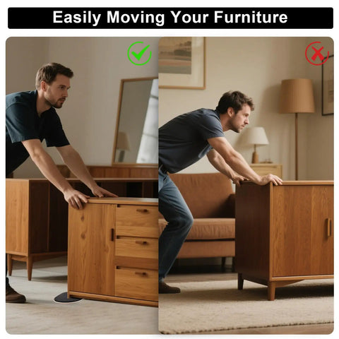 Heavy Furniture Sliders For Carpets 9.5 By 5.75 Inches Reusable Moving Sliders Glide Heavy Couches And Tables With Ease No Sweat Lifting Needed Perfect For Cleaning Under Furniture And Quick Room Makeovers shown under cabinet for easy movement on carpet versus lifting it.
