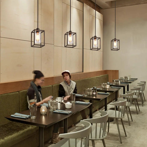 Three Pack Black Pendant Lights For Kitchen Island Industrial Lantern Style Hanging Lamps in dining space with clear glass shades