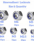 Locknut Set 210 Pcs Nylon Insert Lock Nuts Assortment M2 To M8 Stainless Steel 304 Heavy Duty Bolt Applications shown