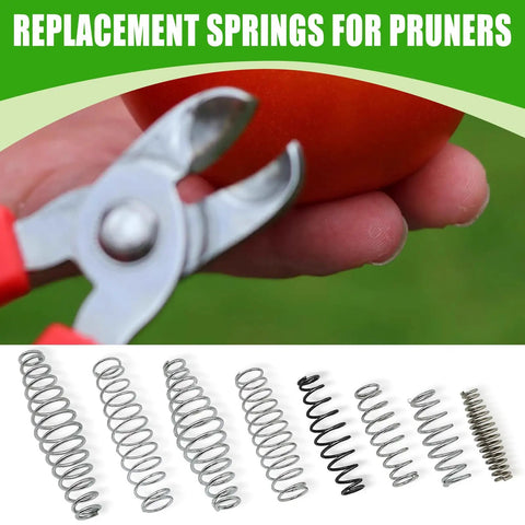 16 Piece Gardening Spring Assortment Kit For Pruners And Shears Metal Precision Replacement Coils displayed with pruner