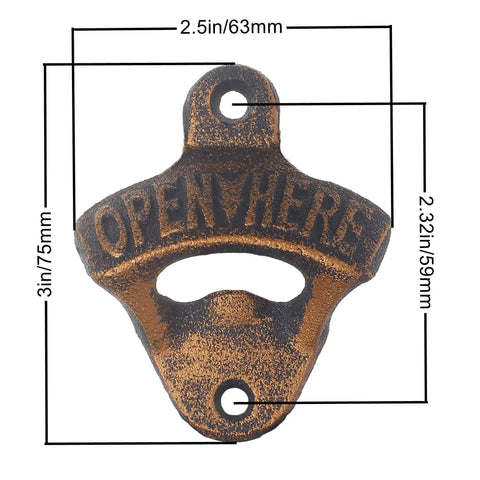 Antique Gold Cast Iron Wall Mounted Beer Bottle Opener With Rustic Hand Painted Finish Built For A Badass Backyard Bar Setup And Heavy Duty Outdoor Bottle Puller, dimensions 3x2.5x2.32 inches.