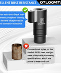 Heavy Duty 32 Piece One Half Inch Drive Impact Socket Set With Deep Sockets Metric And SAE With Extension Bar Cr V Steel Rust Resistant Coating Pro Grade Tough Build And Premium Storage Case demonstrating rust resistance with Cr-V steel and phosphate coating.