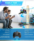 Father and son playing with Foam RC Plane For Kids And Adults With Four Rechargeable Batteries Cool LED Lights 360 Degree Flip Stunt Jet Remote Control Airplane Toy Gift For Ages 6 And Up indoors