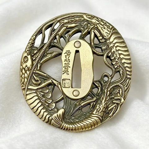 Shrimp Tsuba Brass Guard Fuchi Kashira Japanese Sword Fittings Dope Hand Guard Upgrade For Katana Wakizashi And Short Swords