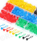 Assorted colors of 250Pcs Five Color Pro Grade Grease Fitting Cap Kit for Auto Cars and Motorcycles Zerk Fitting Covers in a plastic case
