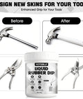 Image of Peelable Rubber Dip For Tools White Plastic Dip Grippy Anti Slip Durable Tool Handle Coating Waterproof Protection for Metal Wood Plastic In Extreme Temps Minus 30 F To 200 F Includes Brush and Gloves 300g, showing before and after coated tools.