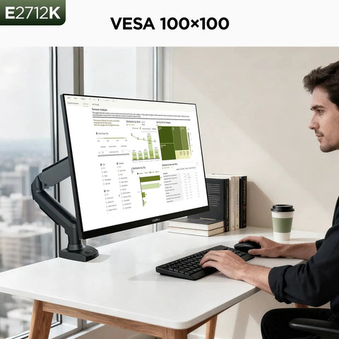 Side view of 27 Inch Dope Gaming Monitor With 144Hz VA Panel, Ultra Smooth FreeSync, VESA 100x100 mount, on a desk in an office.