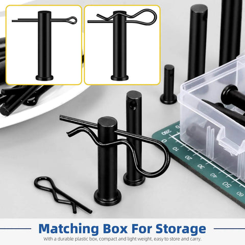 Clevis Pins Set With Cotter Pins And R Clips In 16 Sizes, Black Finish, Heavy Duty Hardware Kit For Mechanical Linkages on table