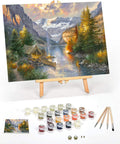 Do It Yourself Paint By Numbers Kit For Adults With Framed Canvas Beginner To Advanced Set Includes Acrylic Paints Brushes And Tabletop Easel Rocky Mountain Campsite 16x20 Frame Ready Artwork