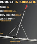 Pro Grade Cordless Concrete Screed Vibrator With 59 Inch Stainless Steel Straight Edge Board, brushless motor, 4800mAh battery.