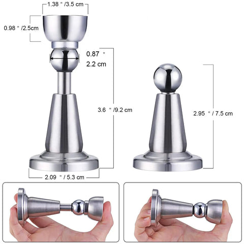 Two Pack Magnetic Door Stopper With Soft Catch Heavy Duty Stainless Steel Door Catch Wall And Floor Mounted, silver