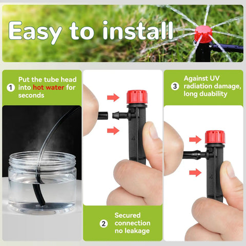 50 Pack Adjustable Drip Emitters For 1/4 Inch Tubing With 360 Degree Water Flow On 5 Inch Arrow Stakes Garden Drippers installation guide
