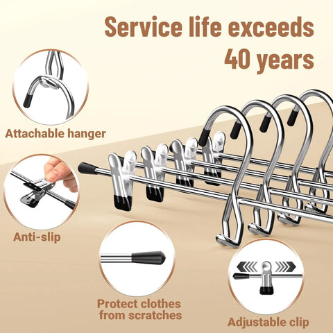Keep Your Closet Crisp With These Space Saving Stackable Pants And Skirt Hangers Featuring Grippy Clips And Built In Hooks Straight Up Essential For Dorms Or Apartments The 8 Pack Is A Total Game Changer
