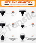 Diagram showing sizes and quantities from 160 Piece Black Automotive Rubber Bumper Stopper Kit With 12 Types Heavy Duty Rubber Bumpers For Ford And GM Vehicles
