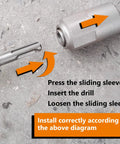 Installation diagram for Beefy SDS to SDS Plus Drill Adapter For Rotary Hammers, showing sliding sleeve mechanism.