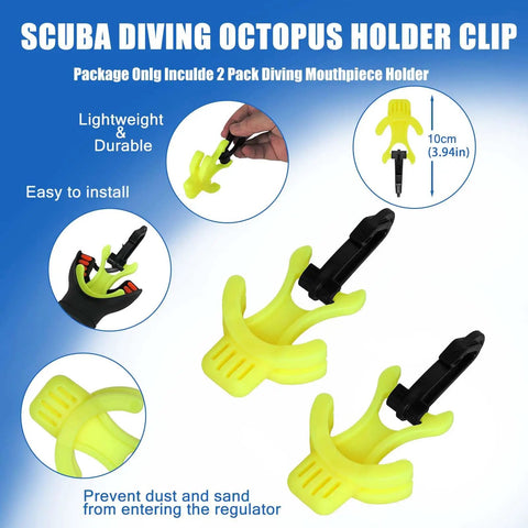 Scuba Octo Plug Regulator Holder With Yellow Plastic Clip 2 Pack Mouthpiece Keeper for Diving Keeps Octo Regulator Secured to BCD