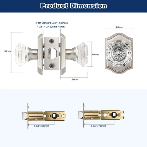 Octagonal Crystal Door Knobs 10 Pack With Black Vintage Rosette And Heavy Duty Latch Non Locking Passage Hardware dimensions
