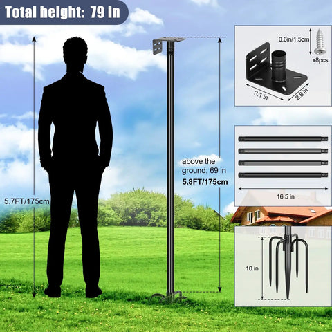 Beefy 1 Inch Diameter Bird Feeder Pole Stand 79 Inch Tall Outdoor Mounting Kit Heavy Duty Black Metal Pole with prong base in garden